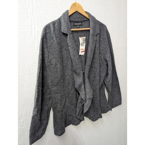 NWT Jones New York Collection 100% Wool Gray Waterfall Cardigan Jacket Size 3X - Picture 2 of 6